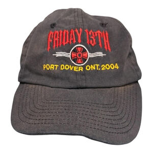 VINTAGE Friday 13th Port Dover Hat Cap Strap Back Black Ontario 2004 Mens 00s